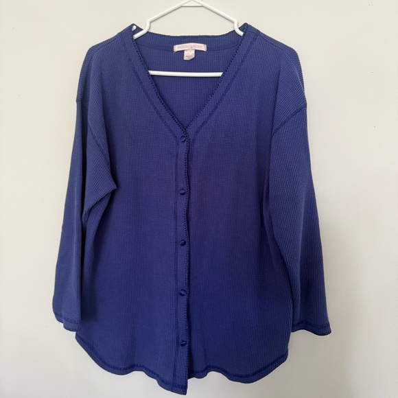 Vintage Victoria's Secret Thermal Waffle Knit XL Purple V Neck Set - Picture 2 of 7